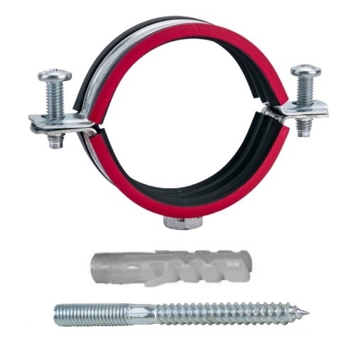 Хомут трубный сталь оц с резин прокл 4" (Дн 108-116) ±2мм М8 в/к винт-шуруп, дюбель  (1 шт.) МС